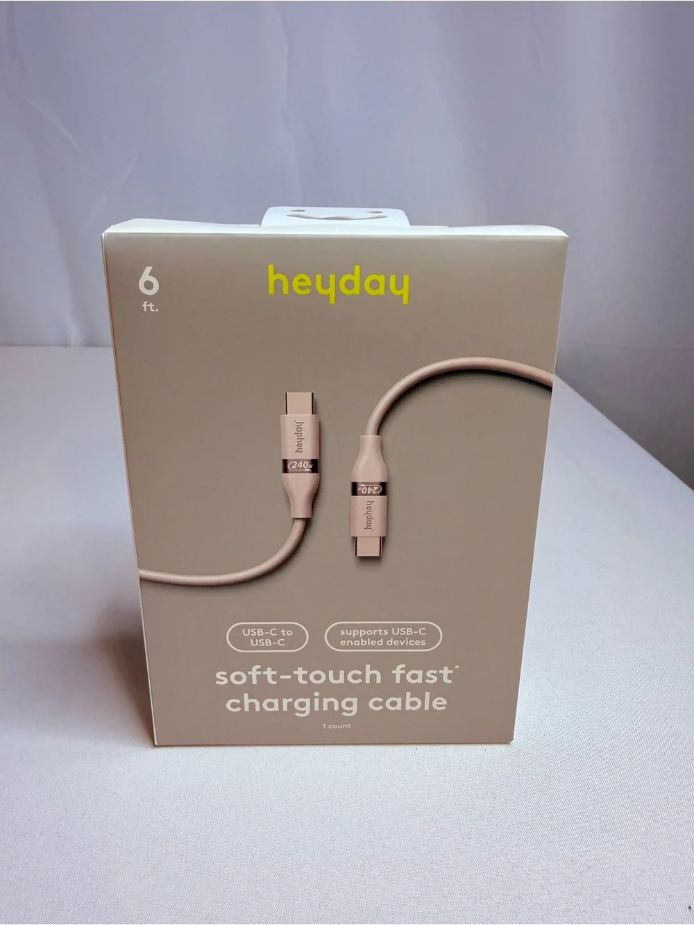 heyday USB-C to USB-C Fast Charging Cable - Beige/Tan (6 ft)